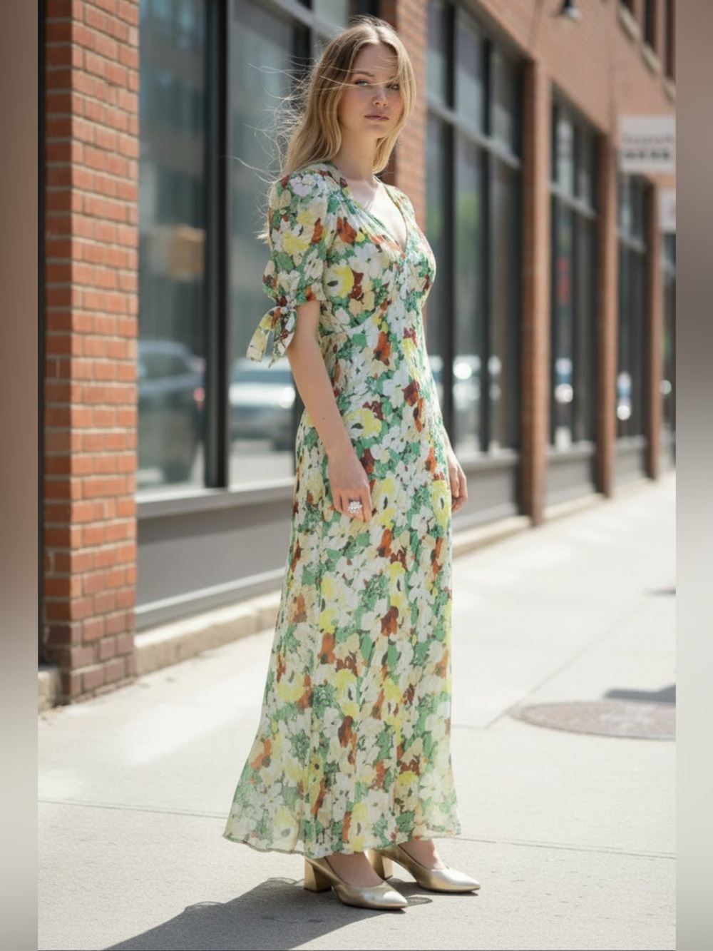 NWT Anthropologie Watercolor Floral Short Sleeve Tie Maxi Slip Dress XS